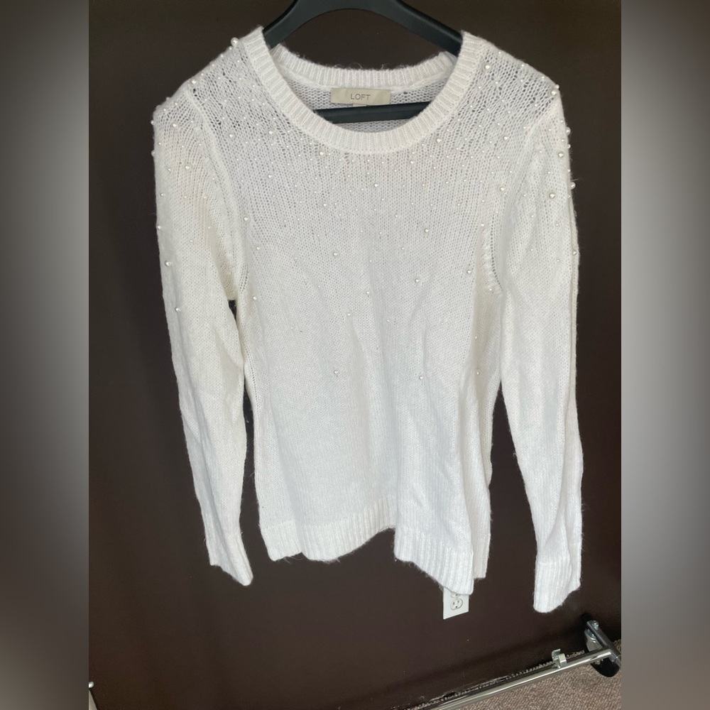 Loft cream sweater with pearls size L.